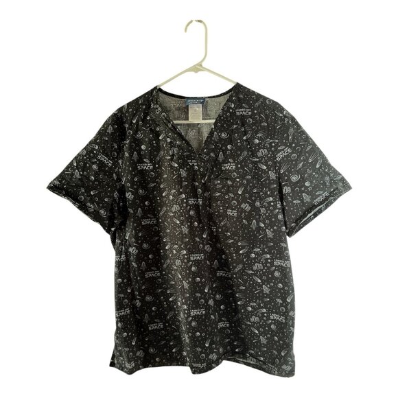 Cherokee Medical Uniforms Women’s Scrub Top Size L – “I Need My Space” Black Gal - Picture 1 of 6